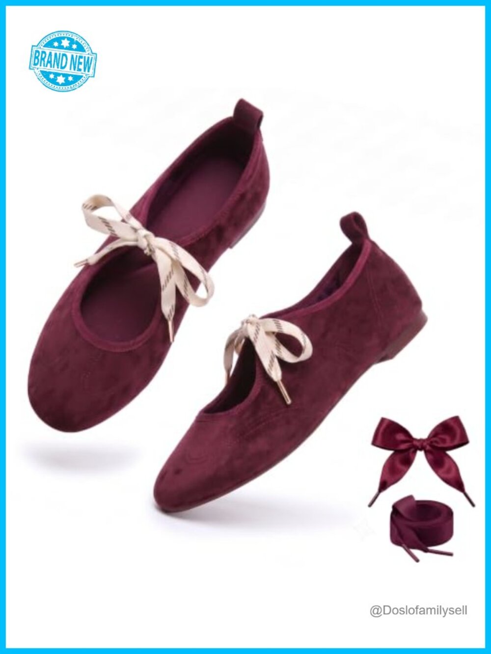 hingswink Women's Velvet Bow Ballet Flats Mary Jane Slip-On Shoes